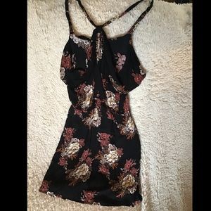 Black with Flower Print Halter Top Sundress